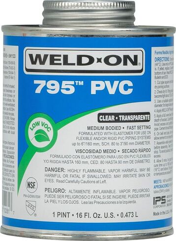 Weld-On 10853 747 Pool 'R Spa PVC Medium-Bodied High Strength Solvent Cement - Extremely Fast Setting and Low-VOC, Blue to Clear, 1 Pint (16 fl oz) in Saudi Arabia