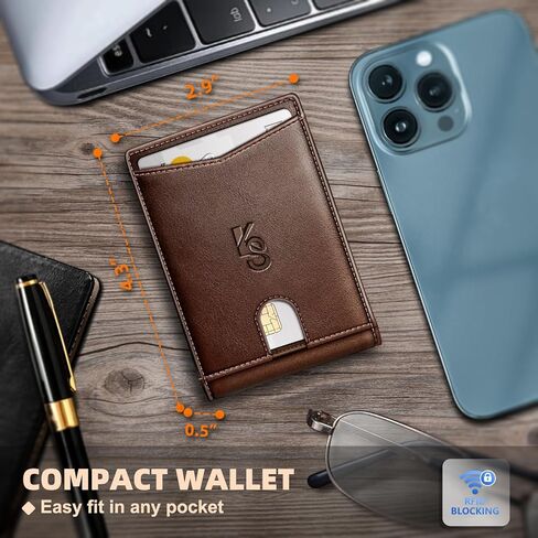 Slim Wallet Men,Leather Wallet Money Clip Gift for Men 11 Cards 3"X4.3",RFID Blocking in Saudi Arabia