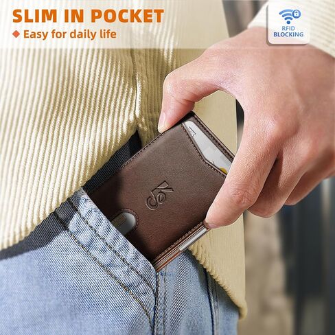 Slim Wallet Men,Leather Wallet Money Clip Gift for Men 11 Cards 3"X4.3",RFID Blocking in Saudi Arabia