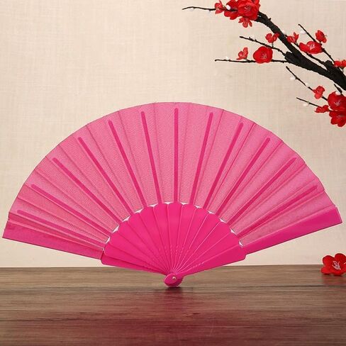 Pure Color Folding Fan Plastic Chinese Style Handheld Folding Fan for Dancing, Colorful Decoration Clothing Accessory, Rose Red in Saudi Arabia
