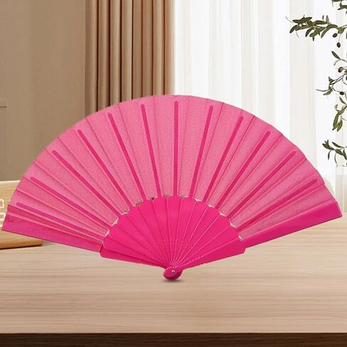 Pure Color Folding Fan Plastic Chinese Style Handheld Folding Fan for Dancing, Colorful Decoration Clothing Accessory, Rose Red in Saudi Arabia