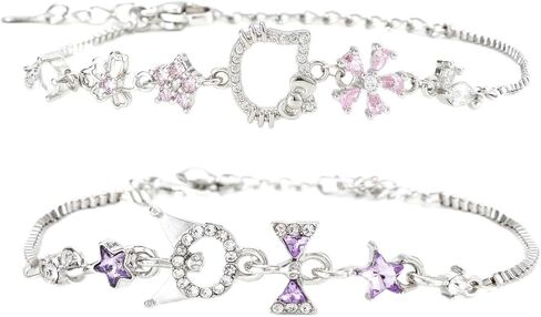 2 Pcs Rhinestone Charm Bracelet Set for Women,Cute Design Adjustable Bracelets for Everyday & Special Occasions in Saudi Arabia