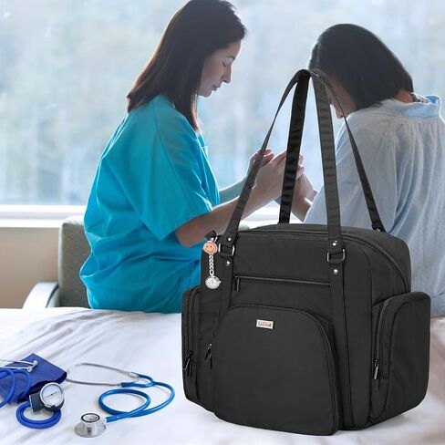 حقيبة حمل للممرضات من LoDrid مع قاعدة مبطنة، حقيبة أدوات للممرضات للصحة المنزلية، حقيبة عمل للممرضات مع إغلاق بسحاب علوي، طبقة كمبيوتر محمول مقاس 15.6 بوصة، جيوب متعددة لمستلزمات الممرضات، سوداء، حقيبة فقط in Saudi Arabia