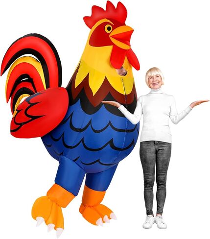 Jenaai Inflatable Chicken Costume for Adult Blow up Rooster Suit with Blowers Transparent Window Design Funny Halloween Cosplay Costume for Men Women Birthday Christmas Party in Saudi Arabia