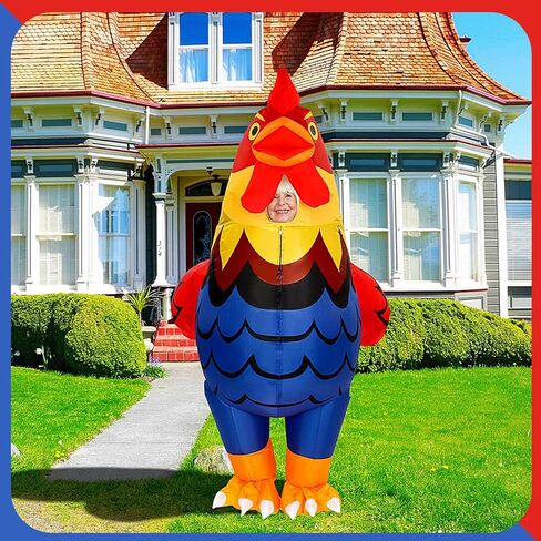 Jenaai Inflatable Chicken Costume for Adult Blow up Rooster Suit with Blowers Transparent Window Design Funny Halloween Cosplay Costume for Men Women Birthday Christmas Party in Saudi Arabia