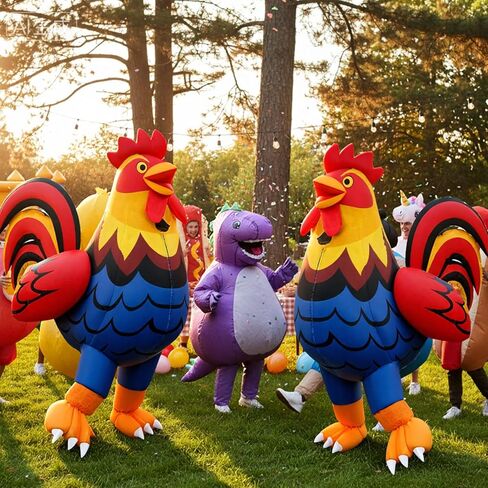 Jenaai Inflatable Chicken Costume for Adult Blow up Rooster Suit with Blowers Transparent Window Design Funny Halloween Cosplay Costume for Men Women Birthday Christmas Party in Saudi Arabia