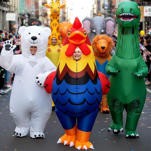 Jenaai Inflatable Chicken Costume for Adult Blow up Rooster Suit with Blowers Transparent Window Design Funny Halloween Cosplay Costume for Men Women Birthday Christmas Party in Saudi Arabia