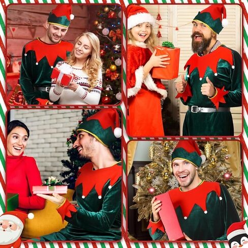 مجموعة أزياء Newcotte Christmas Men Elf - بدلة أزياء Elf للكبار، قبعة، فستان سانتا، جورب، حذاء، حزام - عيد الميلاد in Saudi Arabia