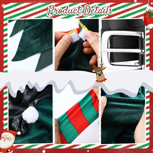 مجموعة أزياء Newcotte Christmas Men Elf - بدلة أزياء Elf للكبار، قبعة، فستان سانتا، جورب، حذاء، حزام - عيد الميلاد in Saudi Arabia