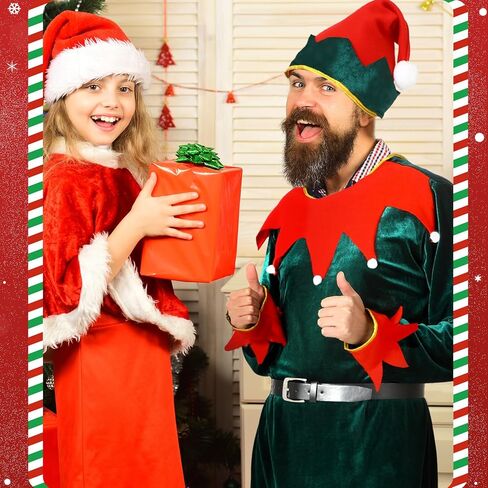 مجموعة أزياء Newcotte Christmas Men Elf - بدلة أزياء Elf للكبار، قبعة، فستان سانتا، جورب، حذاء، حزام - عيد الميلاد in Saudi Arabia