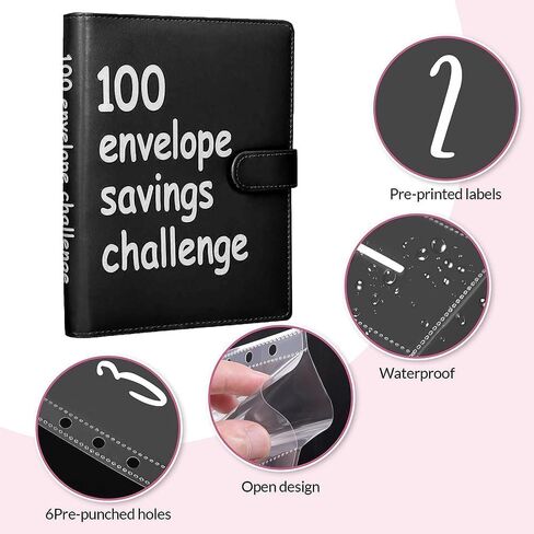 100 Envelopes Money Saving Challenge, 100 Envelope Challenge Binder, Easy and Fun Way to Save $5,050, Savings Challenges Budget Book Binder with Cash Envelopes for Office,Home,School (Black) in Saudi Arabia
