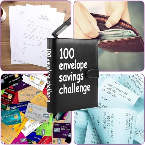 100 Envelopes Money Saving Challenge, 100 Envelope Challenge Binder, Easy and Fun Way to Save $5,050, Savings Challenges Budget Book Binder with Cash Envelopes for Office,Home,School (Black) in Saudi Arabia