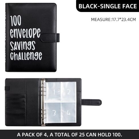 100 Envelopes Money Saving Challenge, 100 Envelope Challenge Binder, Easy and Fun Way to Save $5,050, Savings Challenges Budget Book Binder with Cash Envelopes for Office,Home,School (Black) in Saudi Arabia