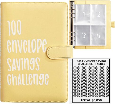 100 Envelopes Money Saving Challenge, 100 Envelope Challenge Binder, Easy and Fun Way to Save $5,050, Savings Challenges Budget Book Binder with Cash Envelopes for Office,Home,School (Yellow) in Saudi Arabia