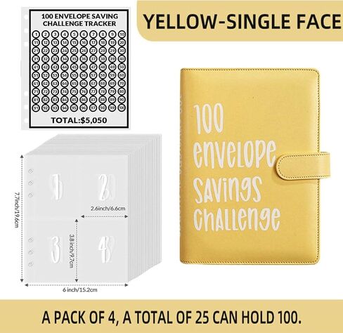 100 Envelopes Money Saving Challenge, 100 Envelope Challenge Binder, Easy and Fun Way to Save $5,050, Savings Challenges Budget Book Binder with Cash Envelopes for Office,Home,School (Yellow) in Saudi Arabia