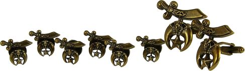 4032011 Antiqued Gold Tone Shrine Tuxedo Set Pair Cufflinks Cuff Links Shirt Studs Buttons Formal Wear Cuf Link Shriner Parade Hospital Children in Saudi Arabia