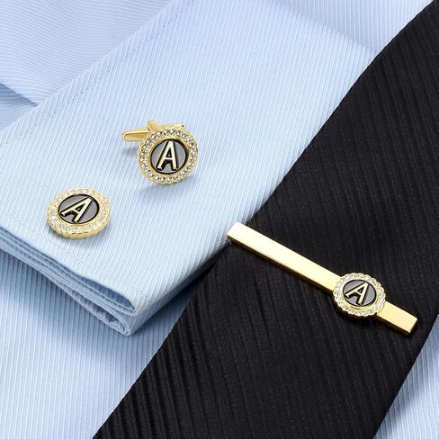 Fashion Cuff Links for Men, Tie Clip & Brooch (Set of 4), Gold Dress Suit Jewelry Accessories with Engraved Letter A for Formal Business, Wedding, Anniversaries in Saudi Arabia