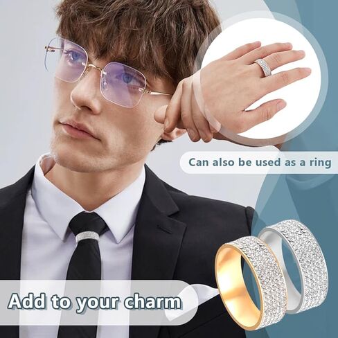 AHANDMAKER 4 قطع بلونين للرجال، مشبك ربطة عنق، إكسسوارات ربطة عنق مع كريستال الماس، ربطات عنق صلبة، إكسسوارات ربطة عنق، حامل، حلقات مشبك أنيقة لهدايا مجوهرات الزفاف in Saudi Arabia