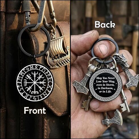 Viking Gifts - Viking Compass Keychain, Norse Protection Symbol Gift - Nordic Amulet Key Ring for Everyday Carry in Saudi Arabia