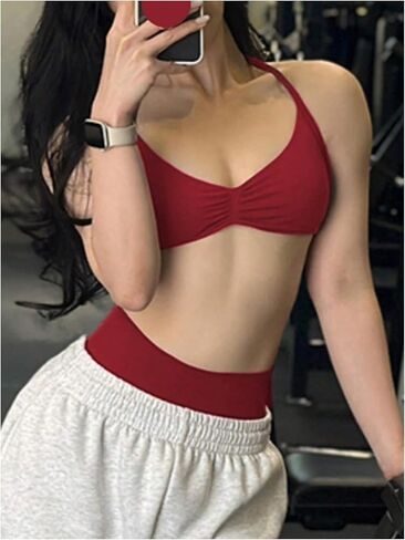 SHENHE Women's Halter Sports Bra Open Back Padded Open Back Stretch Workout Gym Bra in Saudi Arabia