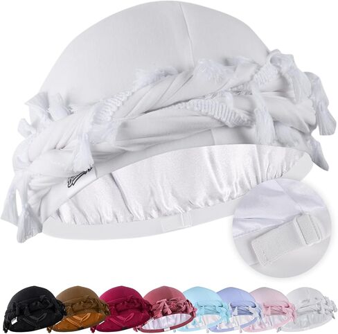 Babalet Halo Turban for Men Women Satin Lined Durag Head Wraps Skull Cap Pre-Tied Tassels Braid Beanie Vintage Twist Bonnet in Kuwait