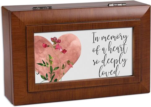 Cottage Garden in Memory of A Heart So Deeply Loved Rope Trim Woodgrain Petite Music Box Plays Tune Amazing Grace in Saudi Arabia