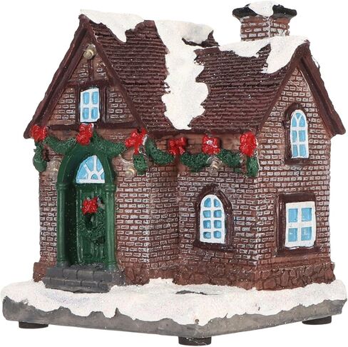 Christmas Village House, Snowy Small House with Vivid 3D Texture LED Lighted Christmas Decoration, with Warm Lights, for Home Decor Garden Landscape (A) in Saudi Arabia