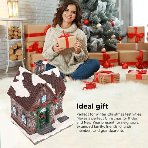 Christmas Village House, Snowy Small House with Vivid 3D Texture LED Lighted Christmas Decoration, with Warm Lights, for Home Decor Garden Landscape (A) in Saudi Arabia