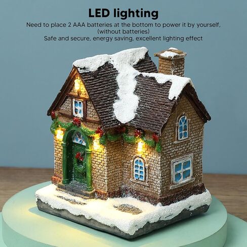 Christmas Village House, Snowy Small House with Vivid 3D Texture LED Lighted Christmas Decoration, with Warm Lights, for Home Decor Garden Landscape (A) in Saudi Arabia
