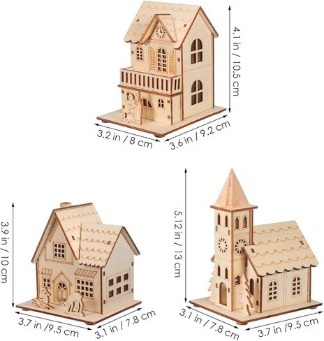 BESPORTBLE Wooden Christmas Village Houses Set of 3 - LED Light Up Mini Houses for Holiday Decor, 2025 New Rustic Farmhouse Christmas Decorations, Indoor Tabletop Decor for Home, Office, Mantel in Saudi Arabia