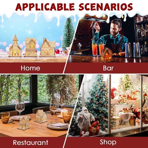 BESPORTBLE Wooden Christmas Village Houses Set of 3 - LED Light Up Mini Houses for Holiday Decor, 2025 New Rustic Farmhouse Christmas Decorations, Indoor Tabletop Decor for Home, Office, Mantel in Saudi Arabia