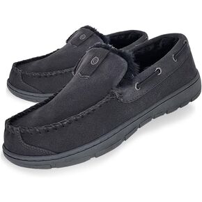 Clarks Mens Suede Venetian Moccasin Slipper-Plush Faux Fur Lining - Indoor Outdoor House Slippers For Men Grey US 9M in Saudi Arabia