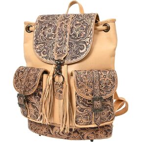 American Darling Western Backpack Handcrafted from Hand Tooled Genuine Leather | Floral Carved Flap & Dual Front Buckle Pockets in Saudi Arabia