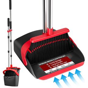 Broom and Dustpan Set, Large Upright Brooms and Dust Pans with 52" Long Handle, Self-Cleaning with Dustpan Teeth for Kitchen, Office Lobby, Living Room, Kitchen, Garden in Kuwait