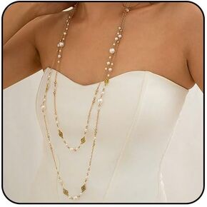 Long Pearl Necklace Layered Necklaces for Women Trendy Long Chain Necklace Dainty Statement Necklaces for Women Sweater Strand Fashion Jewelry in Kuwait