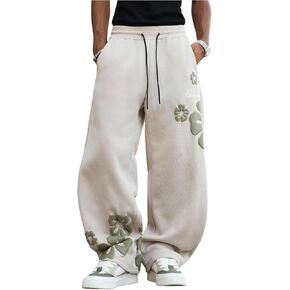 Men's Floral Graphic Sweatpants Drawstring Waisted Wide Leg Trousers Athletic Pants in Saudi Arabia