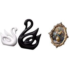 Fenteer Deer Sculptures Ceramic Swan Figurines Picture Frame Photo Frame Resin Artwork with Delicate Craftsmanship Suitable for Living Room Bedroom Office GIF in Kuwait
