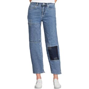 Lands' End Women's Soft Denim Mid Rise Relaxed Straight Crop Jeans in Saudi Arabia