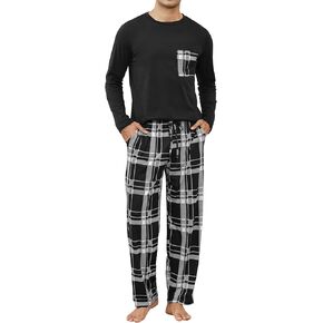 Men's Pajama Set Cotton Mens Pjs Sets Long Sleeve T-Shirt and Plaid Pants Sleepwear Lightweight Soft Loungewear in Saudi Arabia