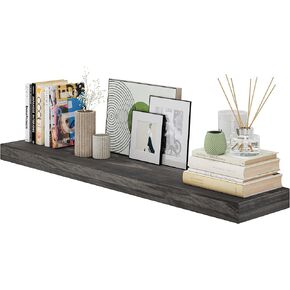 رف حائط عائم مقاس 60 بوصة من Wallniture، عمق 25.4 سم × عمق 2.5 سم، رف حائط من خشب الصنوبر السميك، رف كتب مخفي لغرفة المعيشة، طبيعي، قطعة واحدة in Kuwait