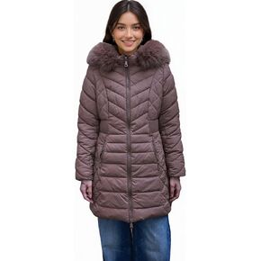 XULIKU Women Puffer Parka Coat with Faux Fur Collar Hooded, Winter Mid-Length Warm Quilted Jacket, Zipper Up Overcoat in Kuwait