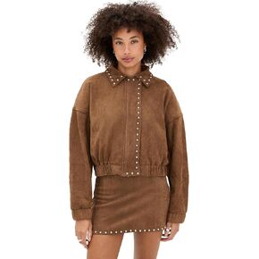 MOON RIVER Women's Stud Detail Zipper Front Faux Suede Jacket in Kuwait