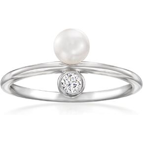 Ross-Simons 4.5-5mm Cultured Pearl Ring With Single CZ in Sterling Silver in Saudi Arabia
