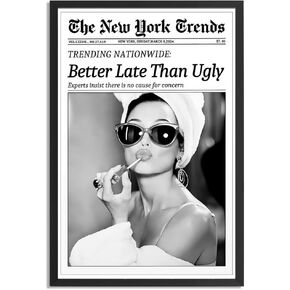 Trendy Luxury Black and White Framed Wall Art-What If It All Works Out Poster For Preppy Girly Dorm Decor-Funky Fashion Newspaper Pictures Canvas Prints Ready to Hang Room in Saudi Arabia