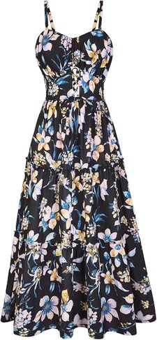 Grace Karin Women's Summer Frust 2025 Spaghetti Strap Smocked Tiered Boho Maxi Long Sundress مع جيوب in Saudi Arabia