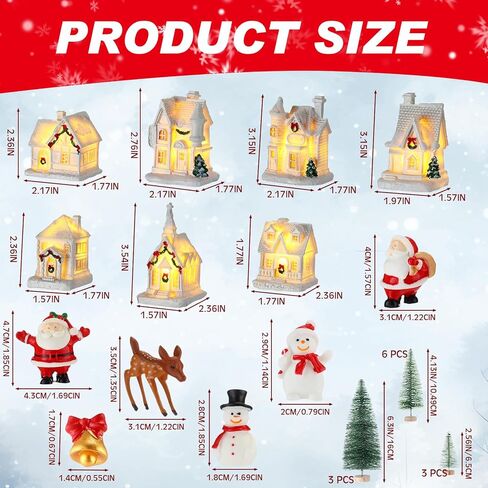 Poen LED Christmas Village Sets Lighted Resin Miniature Christmas Houses Town Figurine Display Tiny Mini Tree Winter Village Ornament Kit for Xmas Town Scene Desktop Ornament Table Decoration in Saudi Arabia