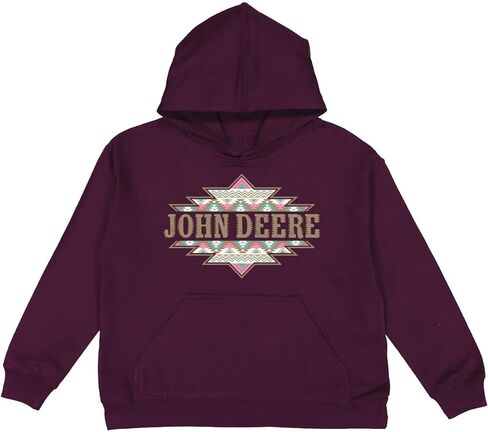 سترة بقلنسوة من سلسلة John Deere للفتيات الشباب Aztec Badge Glitter Sparkle باللون العنابي in Saudi Arabia