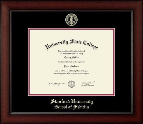 Stanford University School of Medicine 11" w x 8.5" h Diploma Frame - Fits a bachelor's, master's and phd - Gold Embossed Diploma Frame - Cherry Moulding with Black and Red Matting in Saudi Arabia