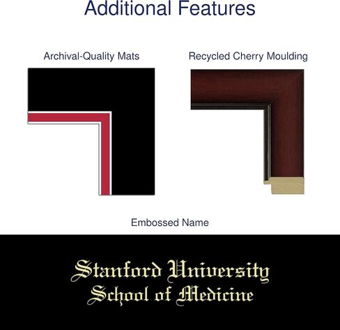 Stanford University School of Medicine 11" w x 8.5" h Diploma Frame - Fits a bachelor's, master's and phd - Gold Embossed Diploma Frame - Cherry Moulding with Black and Red Matting in Saudi Arabia