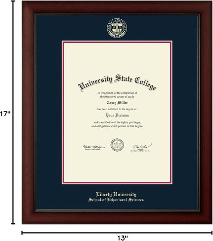 إطار الدبلوم بمدرسة جامعة ليبرتي للعلوم السلوكية مقاس 13 بوصة عرض × 17 بوصة ارتفاع - يناسب درجة الماجستير والدكتوراه - إطار دبلوم منقوش بالذهب - قالب الكرز مع طلاء باللونين الأزرق الداكن والأحمر in Saudi Arabia